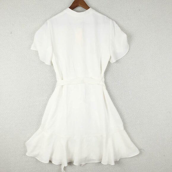 Shoshhanna Dress Womens 8 White Mini Shirt A Line Short Sleeve Flutter Summer - Picture 6 of 12